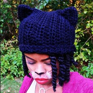 Custom crochet Black cat hat.